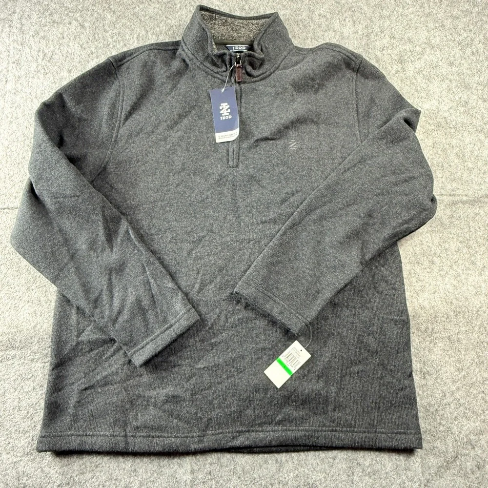 NWT IZOD Men's Charcoal Gray Thermal Soft Quarter Zip Pullover Sweater Size‎ L